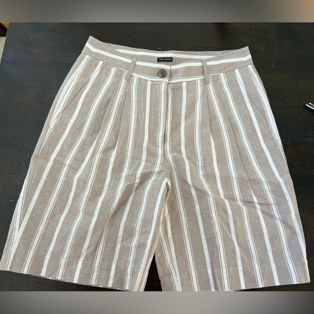 Iris Von Arnim Striped Linen-Blend Shorts in Beige and White